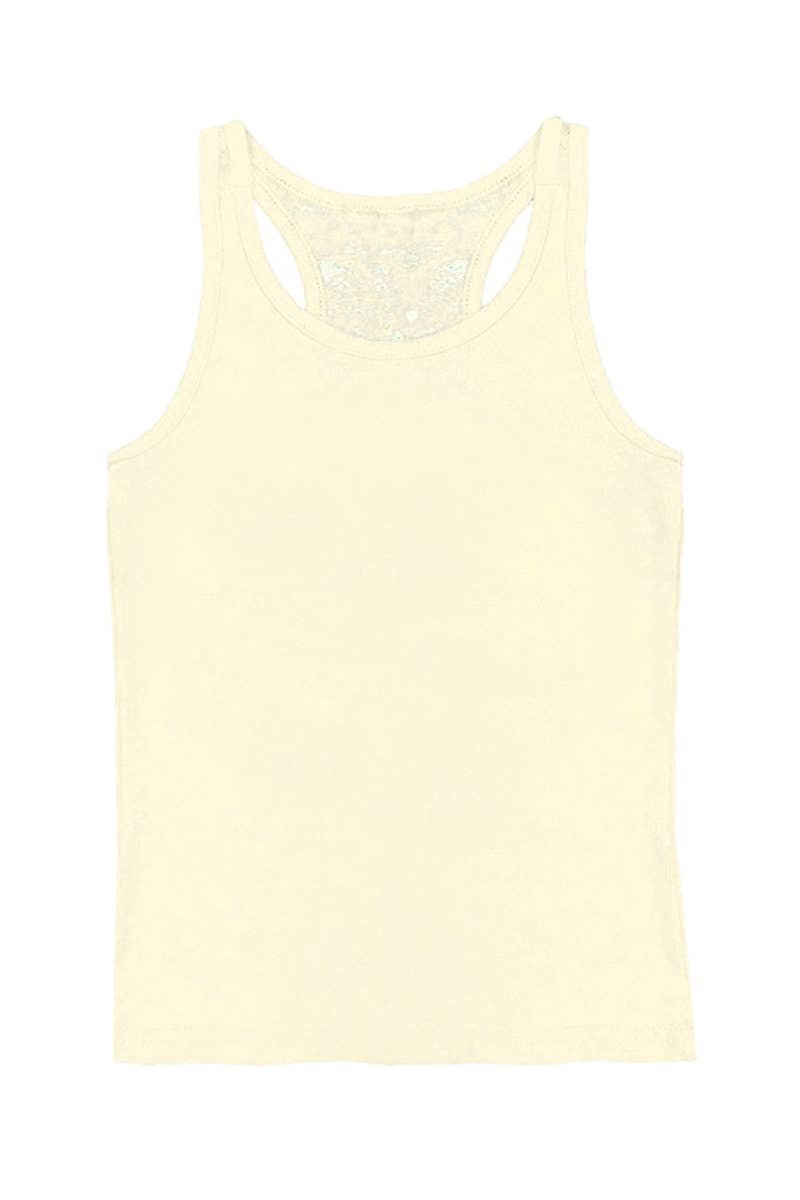 Girl's Solid Racerback Tank w/ Cutout Lace: Beige