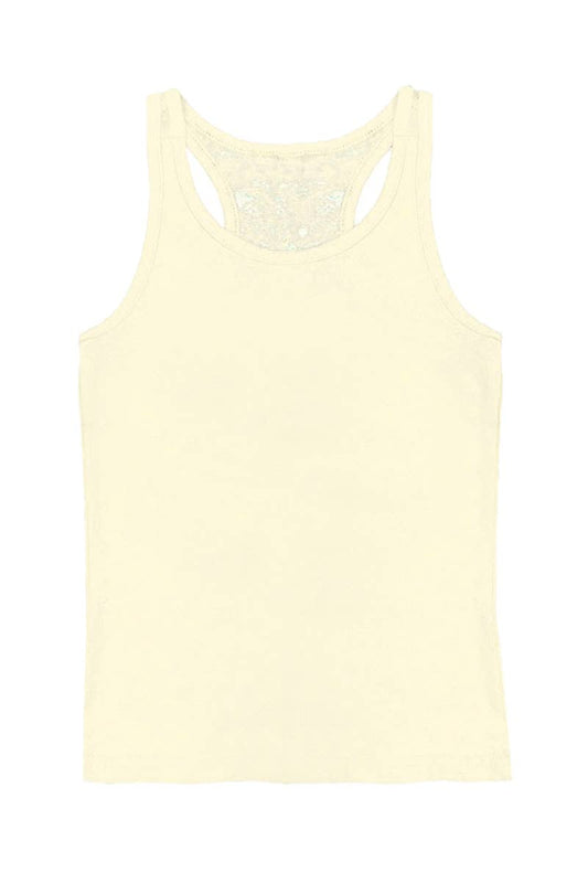 Girl's Solid Racerback Tank w/ Cutout Lace: Beige