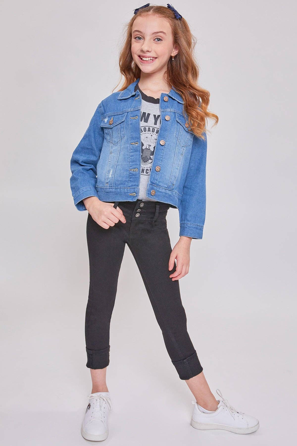 Girls Basic Oversized Denim Jacket-GJ19676 Medium Wash