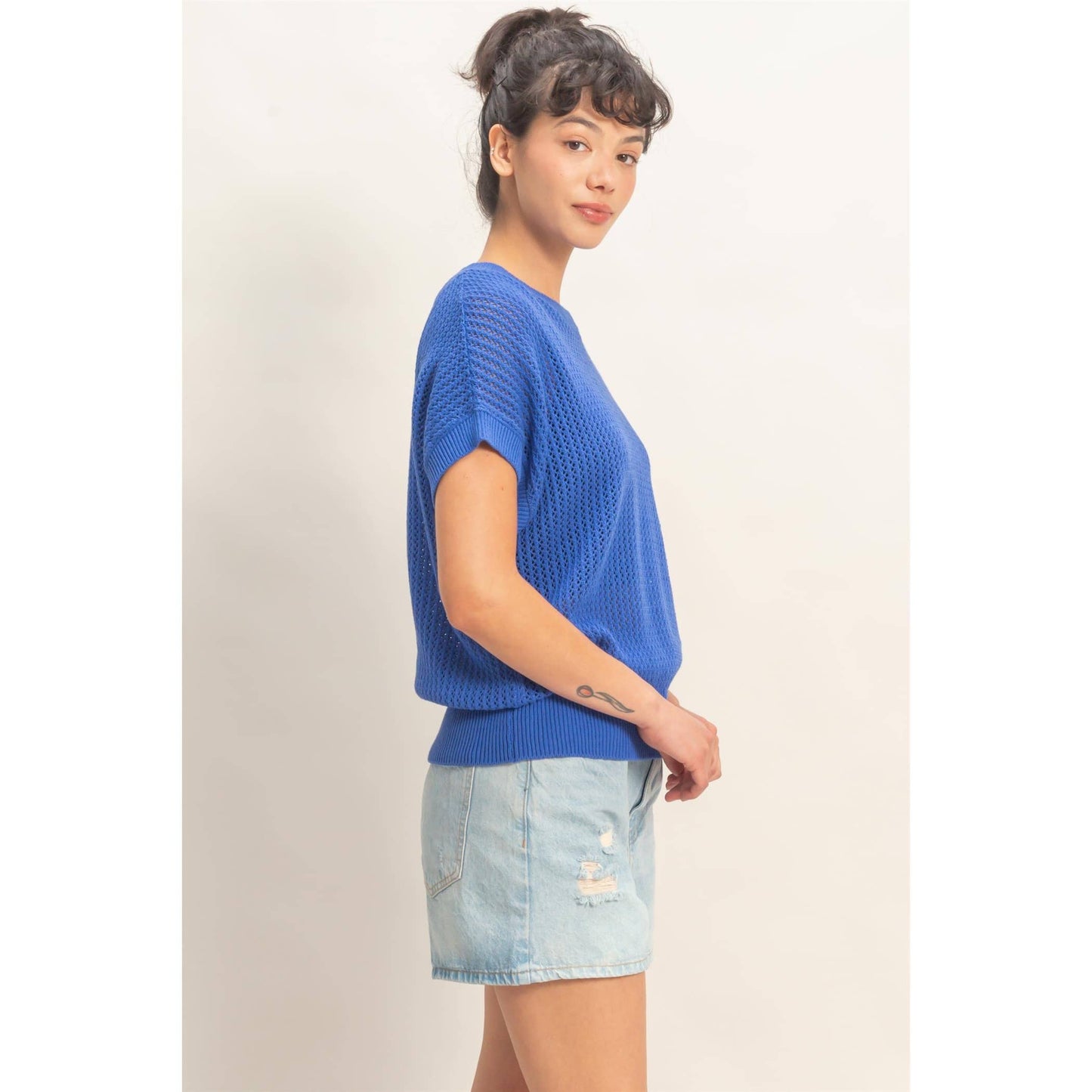 Open-Knit Dolman Sleeve Top