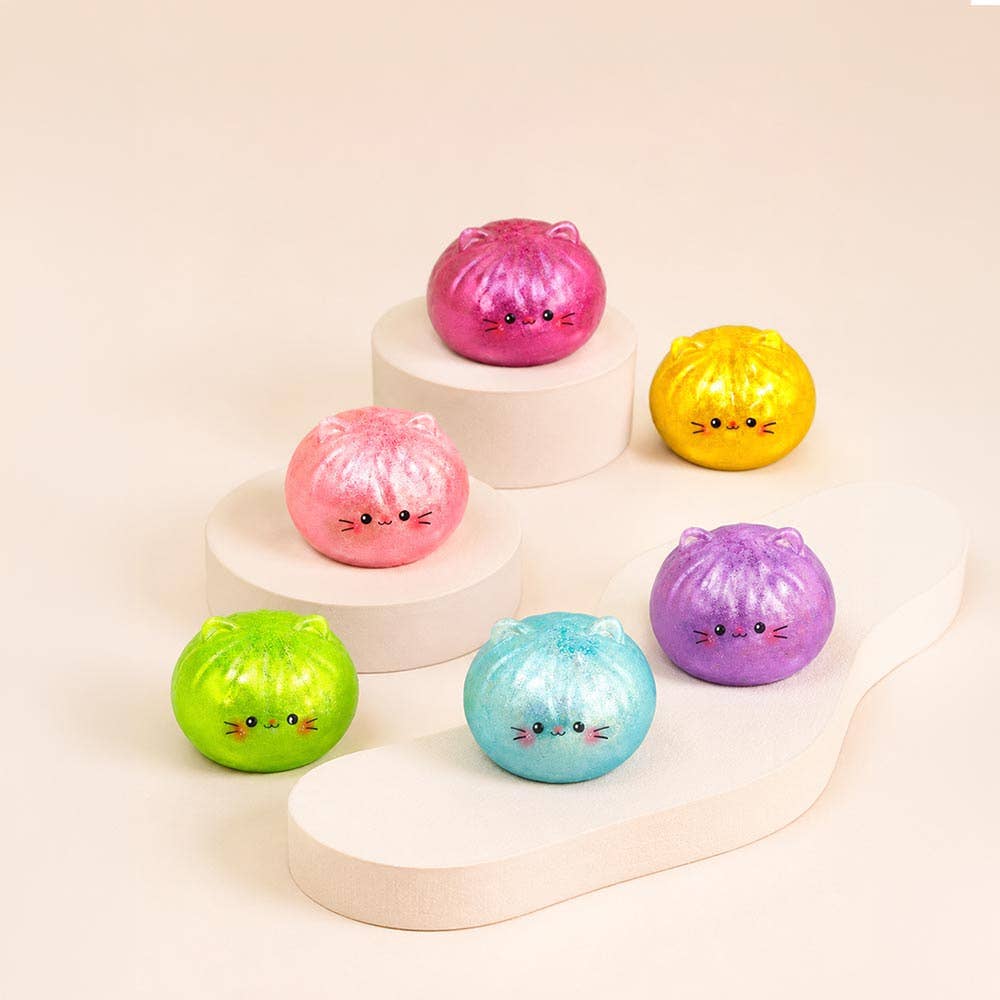 Metallic Steamed Bao Bun Cat Dumpling Squeeze Squishy Stress Relief Toy