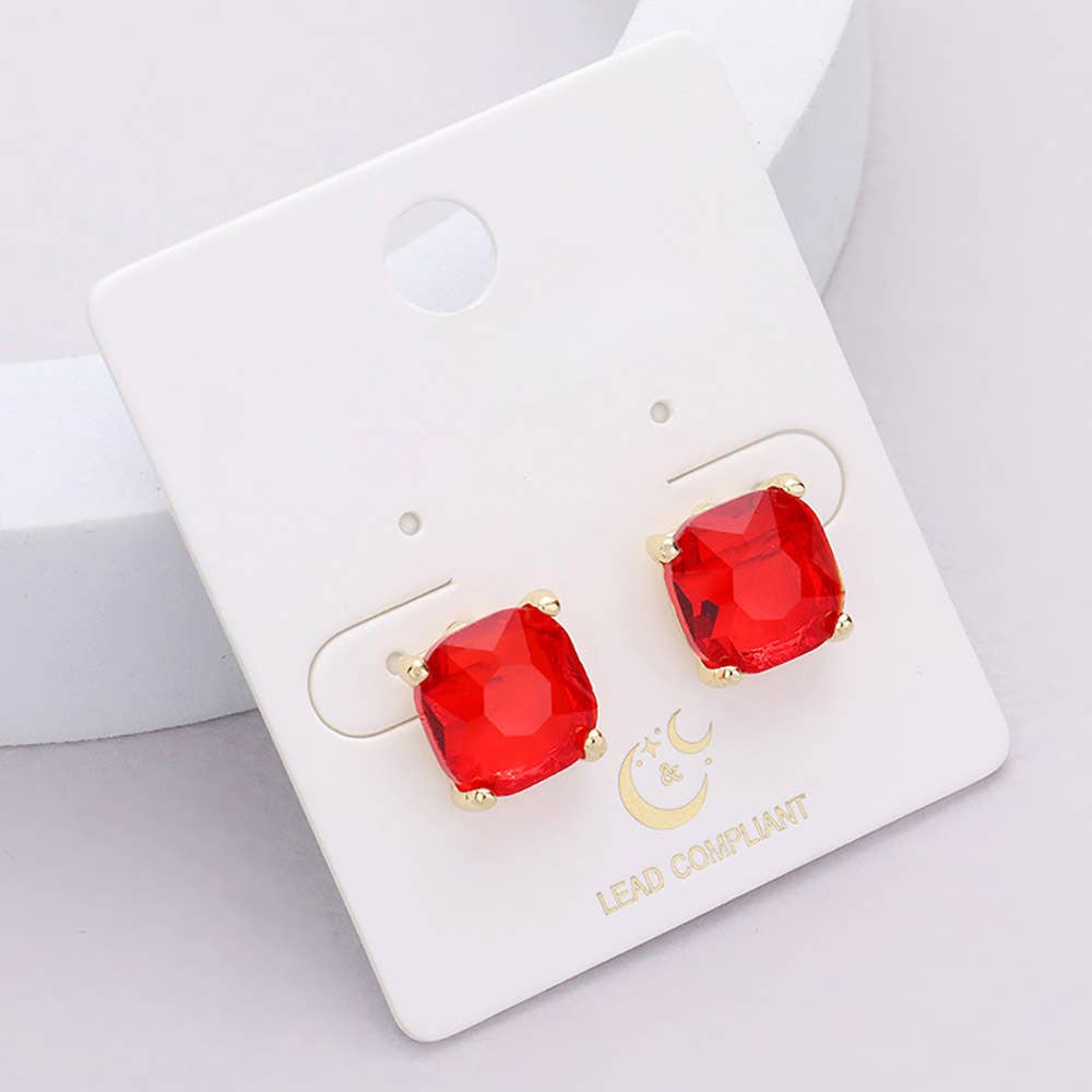 Cushion Square Stone Stud Evening Earrings: G-EM