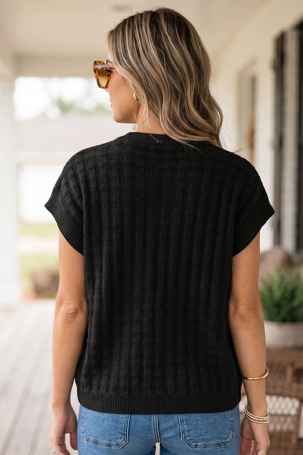 Textured Round Neck Short Sleeve Sweater | S-XL Plus 1X-4X: Mist Green / 1X