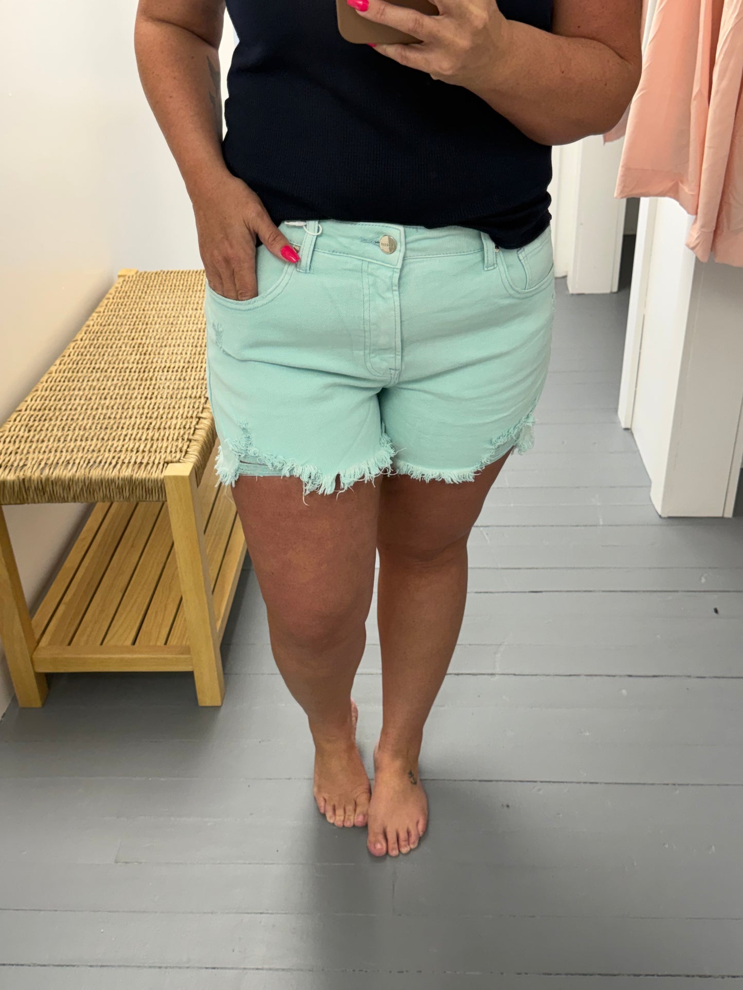 Frayed Babe Mid-Rise Shorts (Mint)  Risen Brand