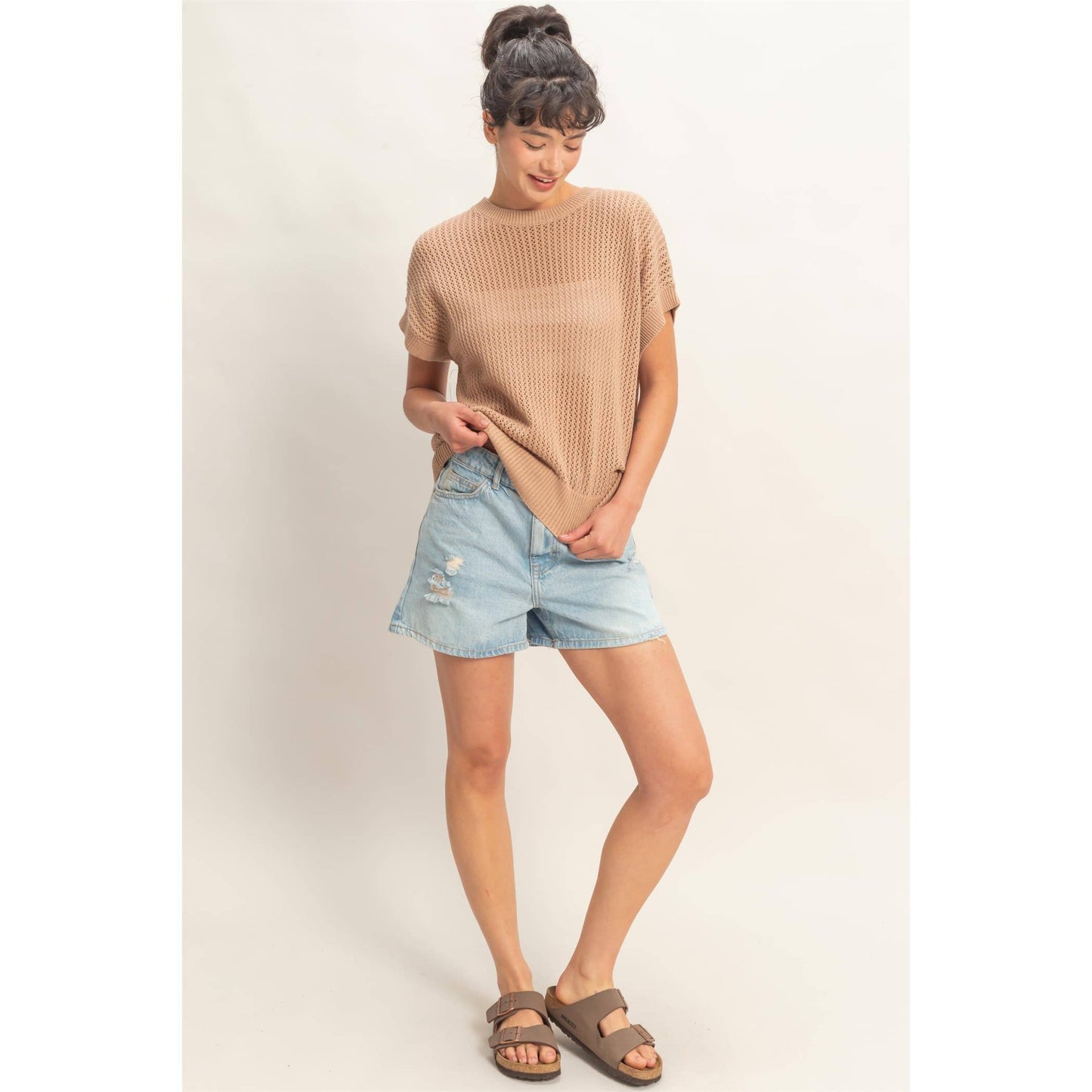 Open-Knit Dolman Sleeve Top