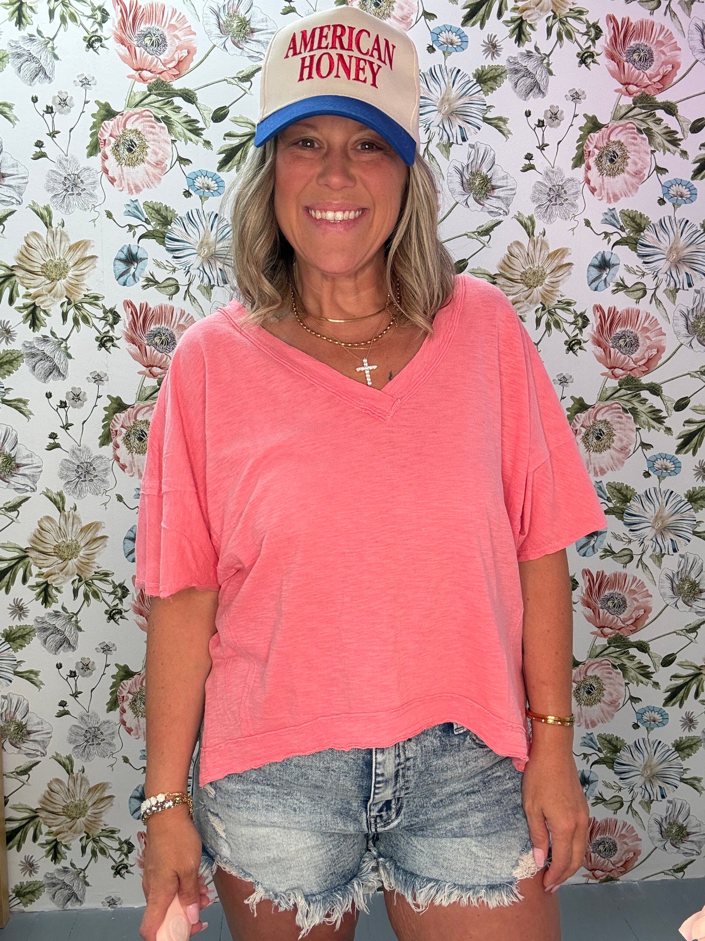 Oversized V-Neck Short Sleeve Top