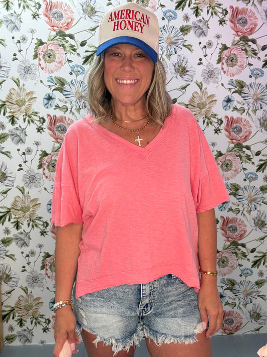 Oversized V-Neck Short Sleeve Top