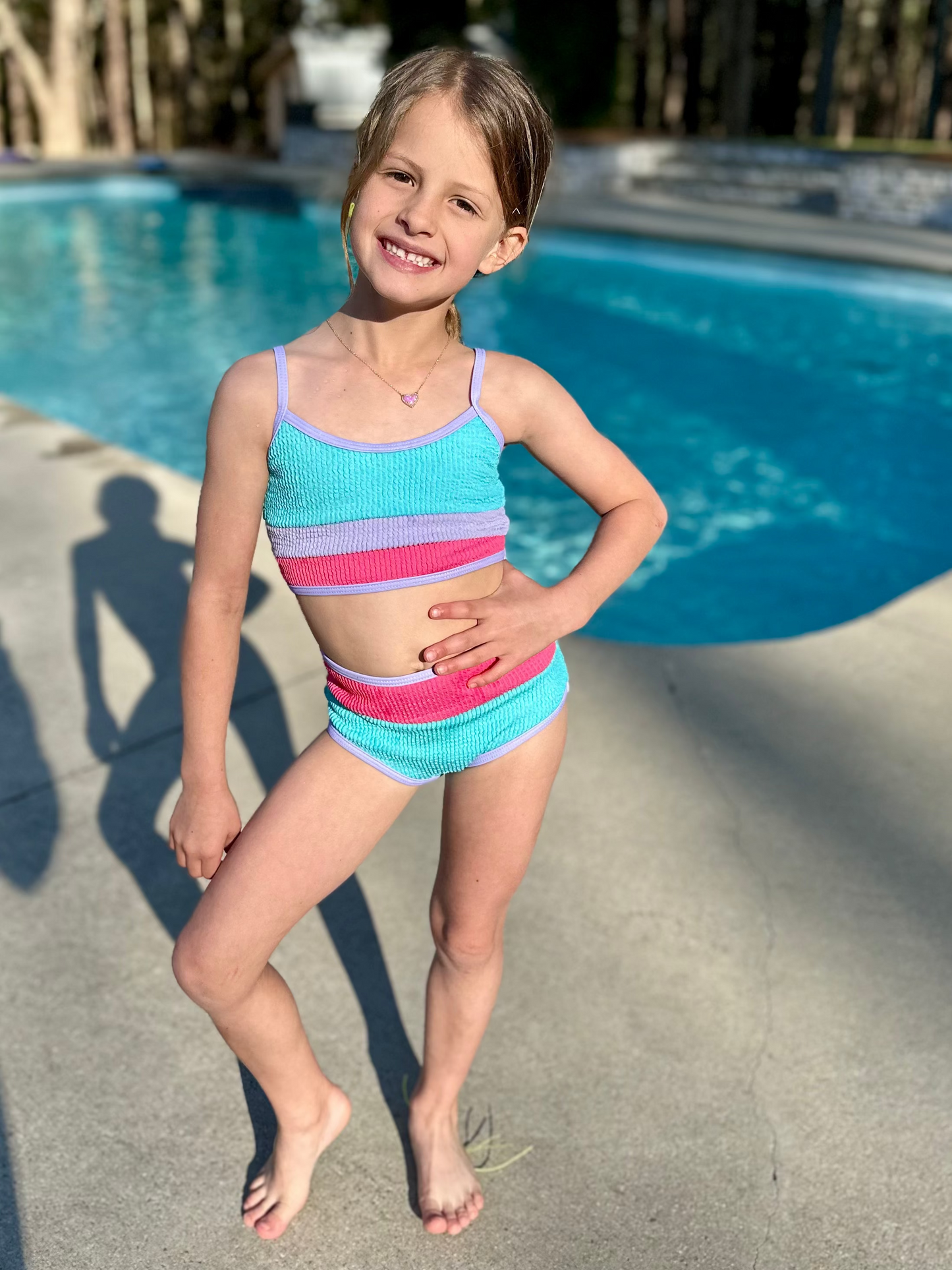 Blue and Red Stripes  Kid's Swimsuit