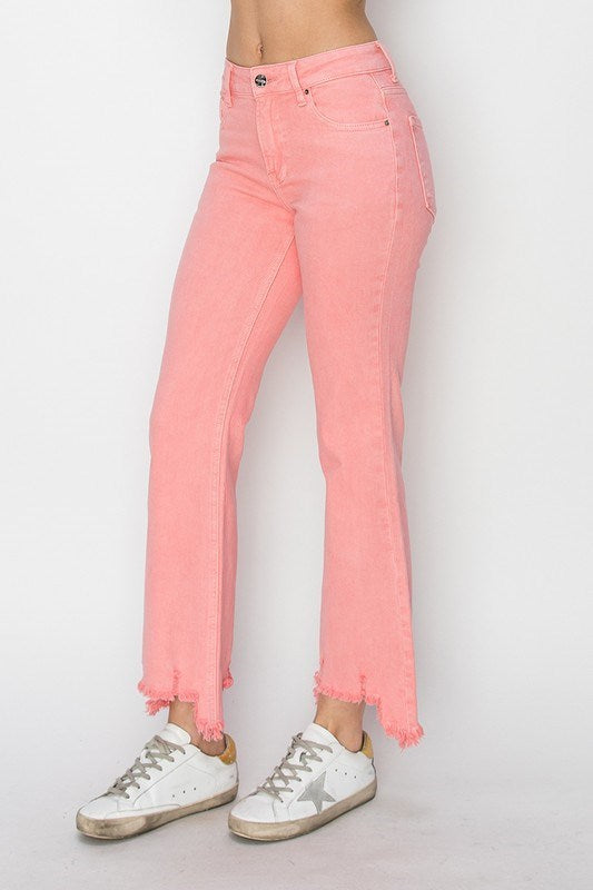 The Tailored Tease Mid-Rise Straight Step Hem Pants (Flamingo) Risen Brand