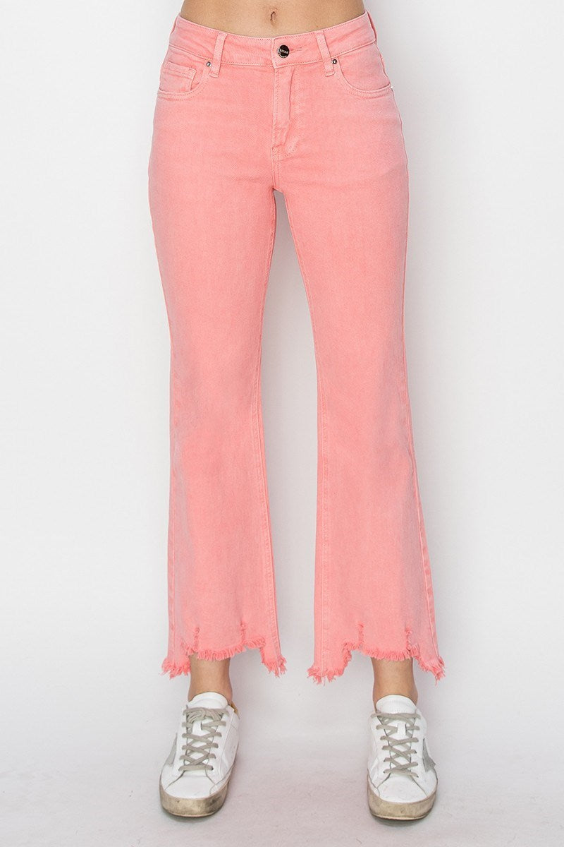 The Tailored Tease Mid-Rise Straight Step Hem Pants (Flamingo) Risen Brand