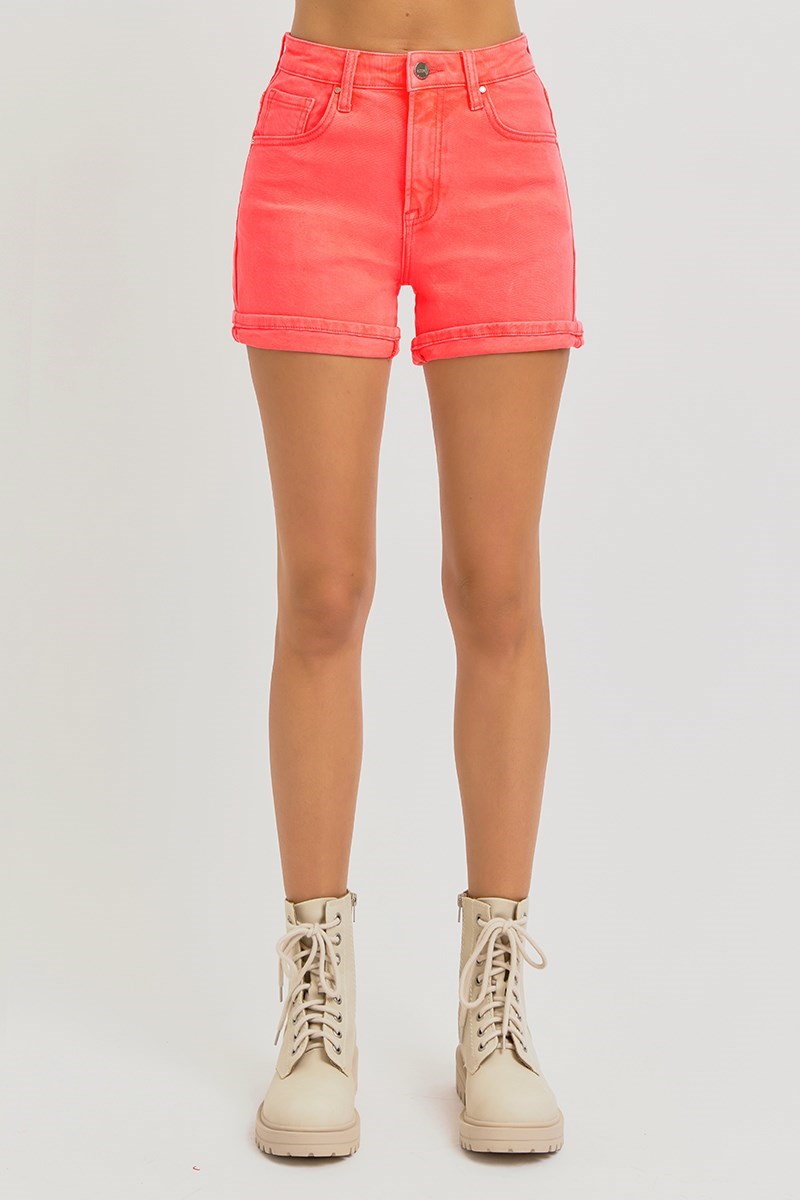 The Main Character Cuffed High-Rise Cuffed Shorts (Coral)  Risen Brand