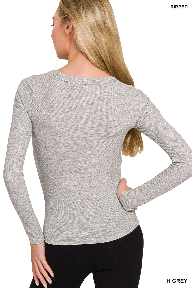 RIBBED BOAT NECK LONG SLEEVE T-SHIRTS