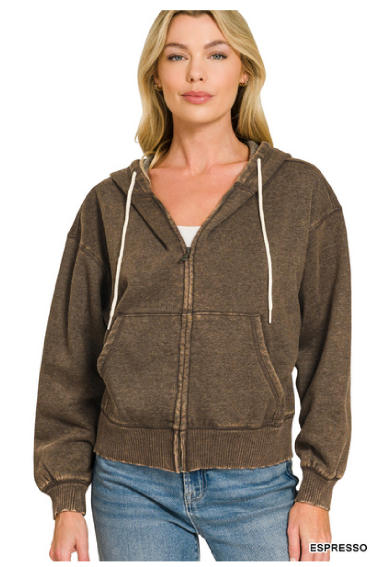 Crisp Morning Cozy Acid Wash Zip Up