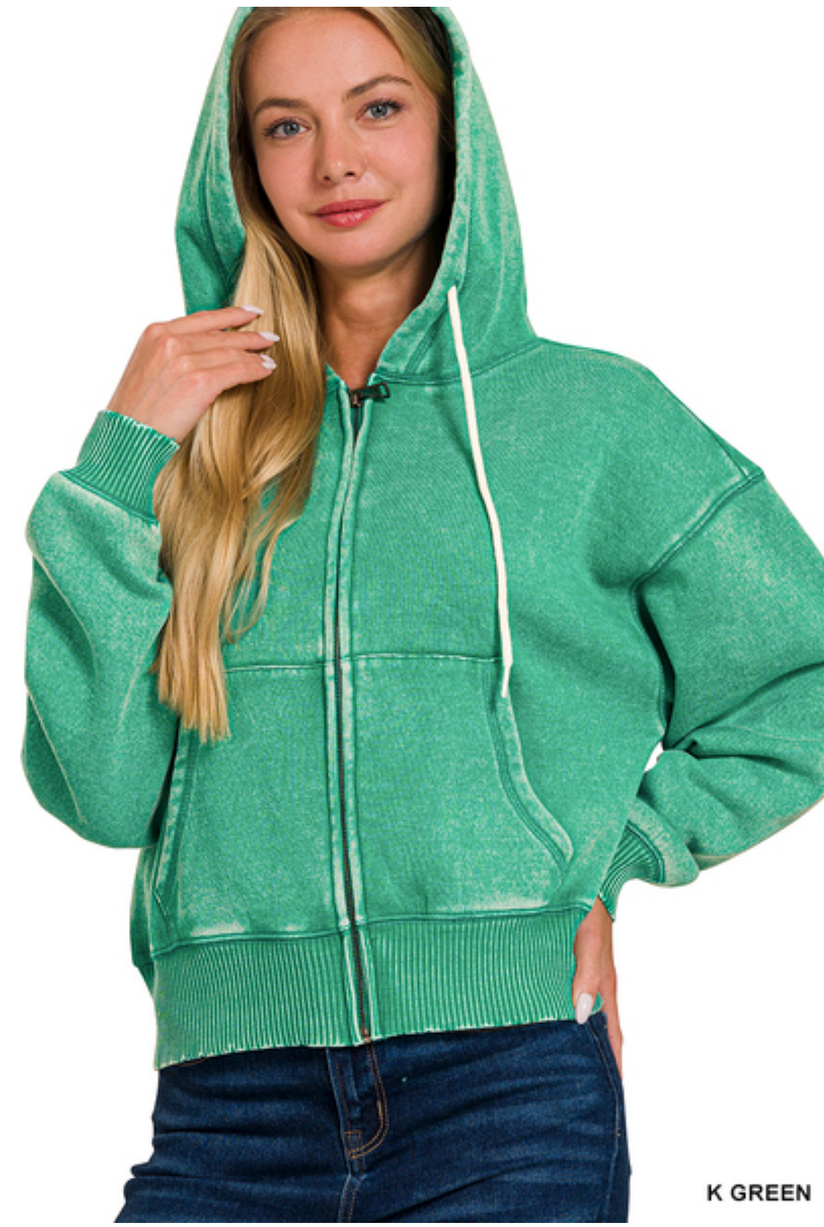 Crisp Morning Cozy Acid Wash Zip Up