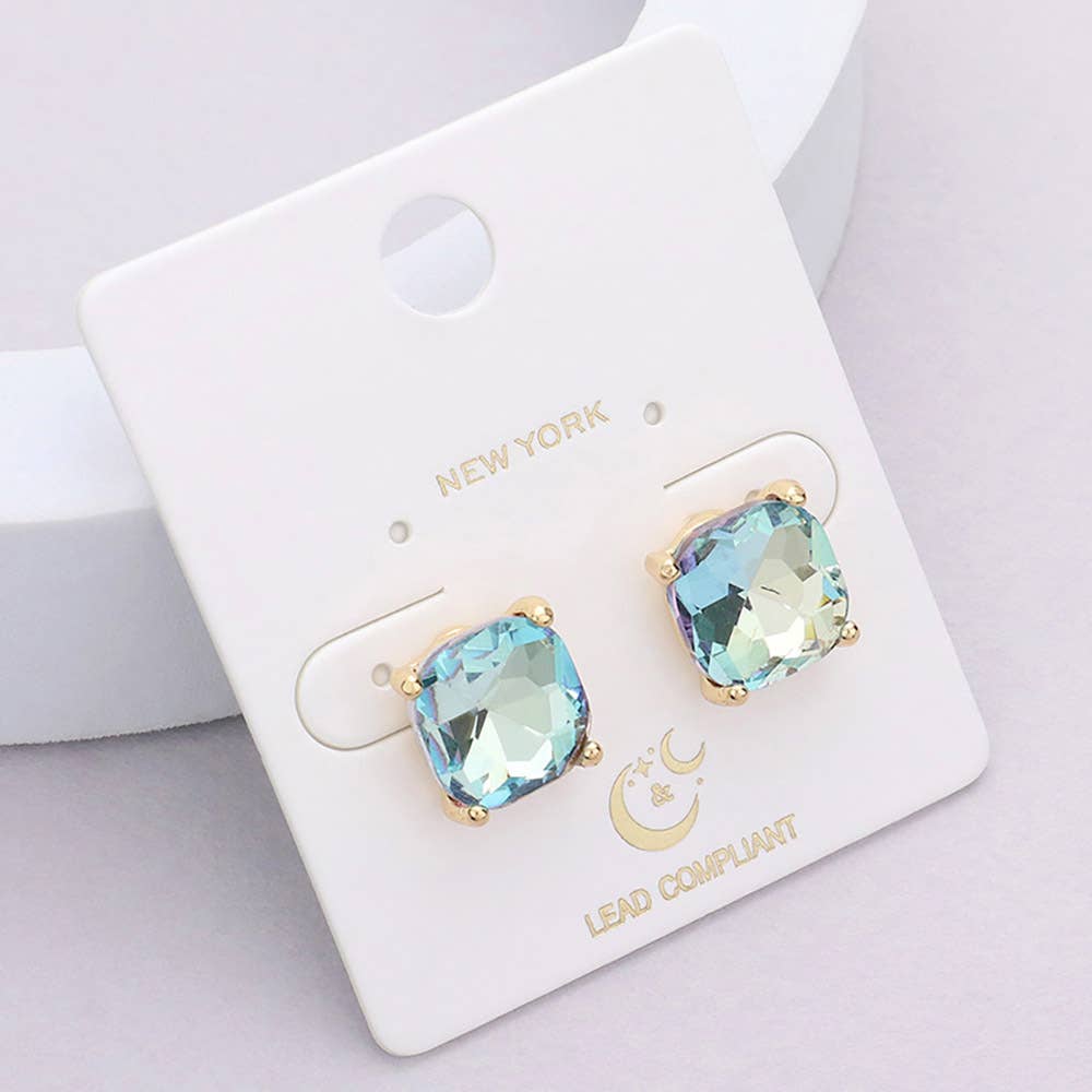 Cushion Square Stone Stud Evening Earrings: G-BD-AB