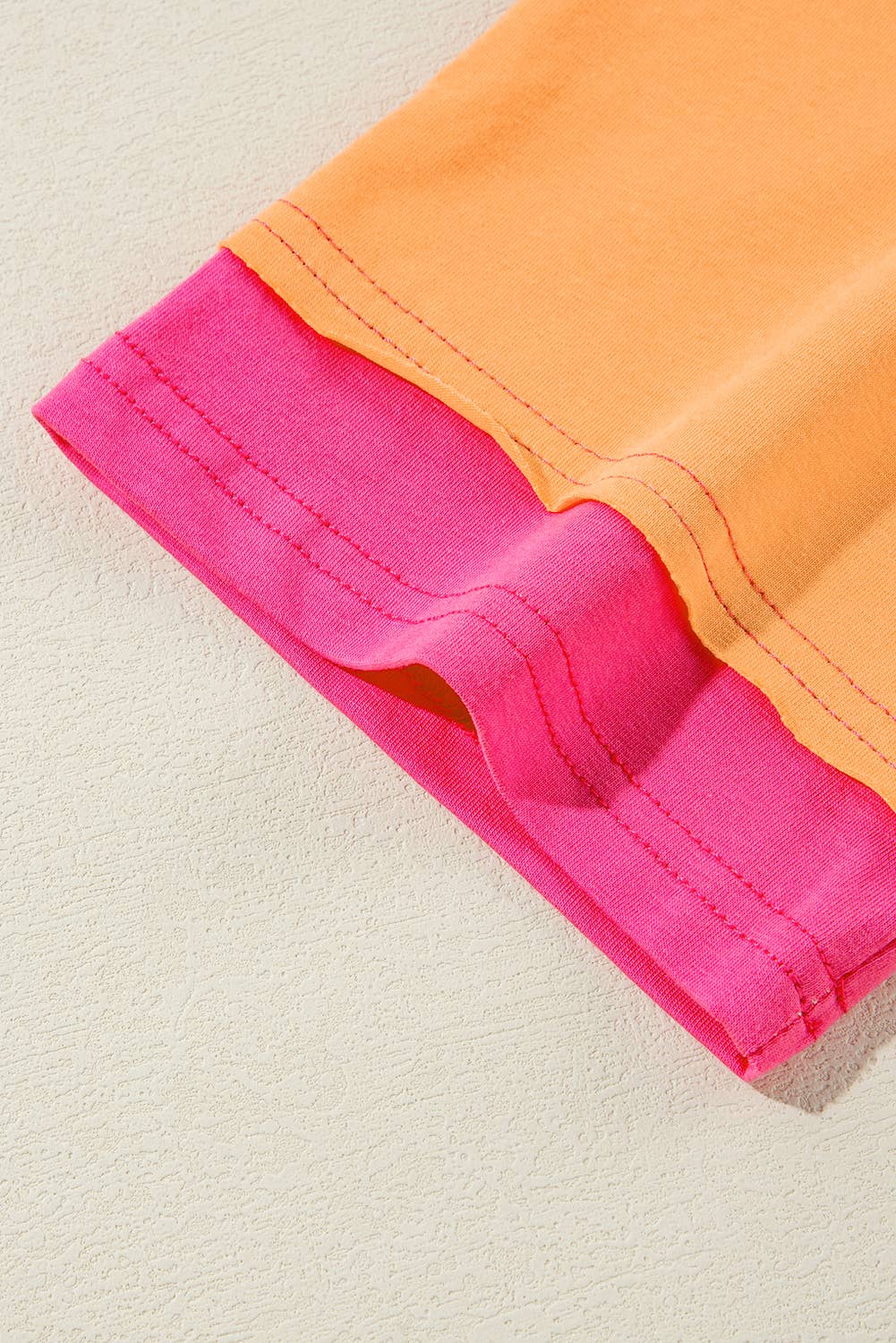 Color Block Stitching Sleeve Round Neck Oversize Top Pink