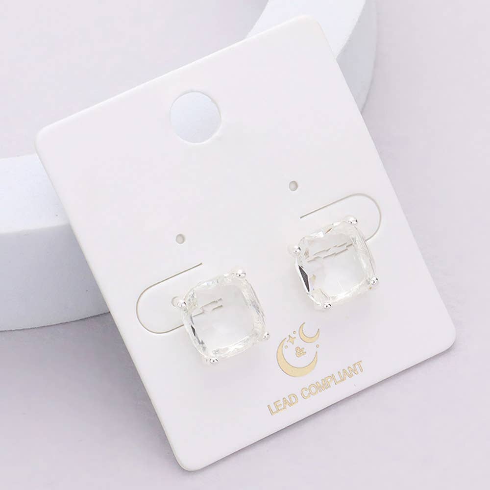 Cushion Square Stone Stud Evening Earrings: G-BD-AB
