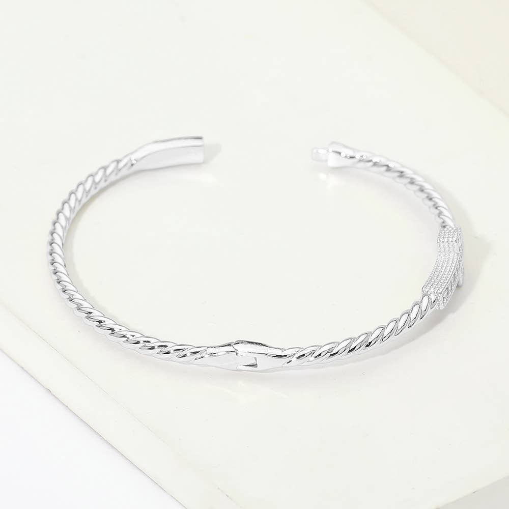 Twisted Hinged Bangle Bracelet Paved Cross Gold