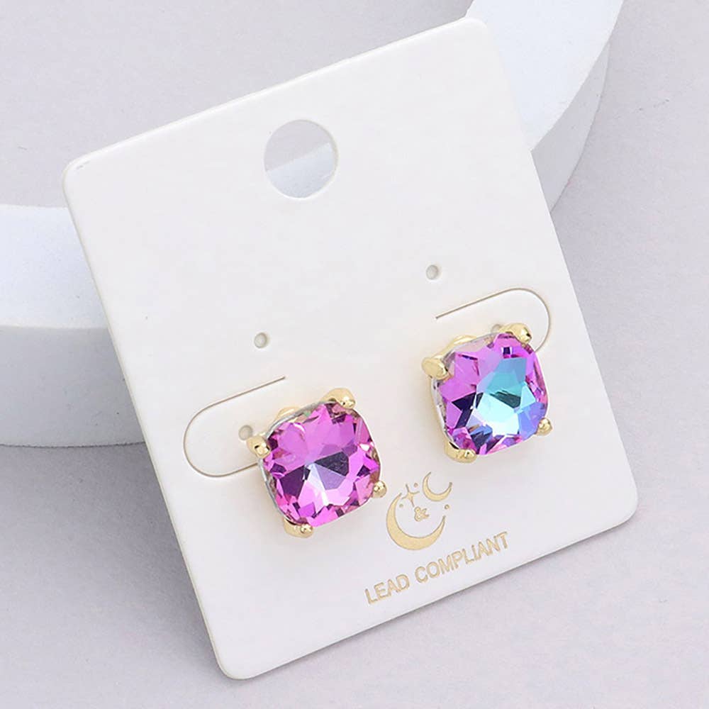 Cushion Square Stone Stud Evening Earrings: G-EM