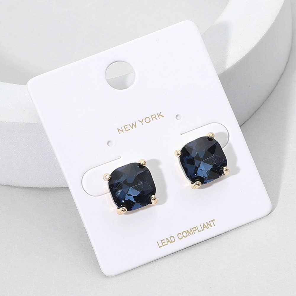 Cushion Square Stone Stud Evening Earrings: G-EM