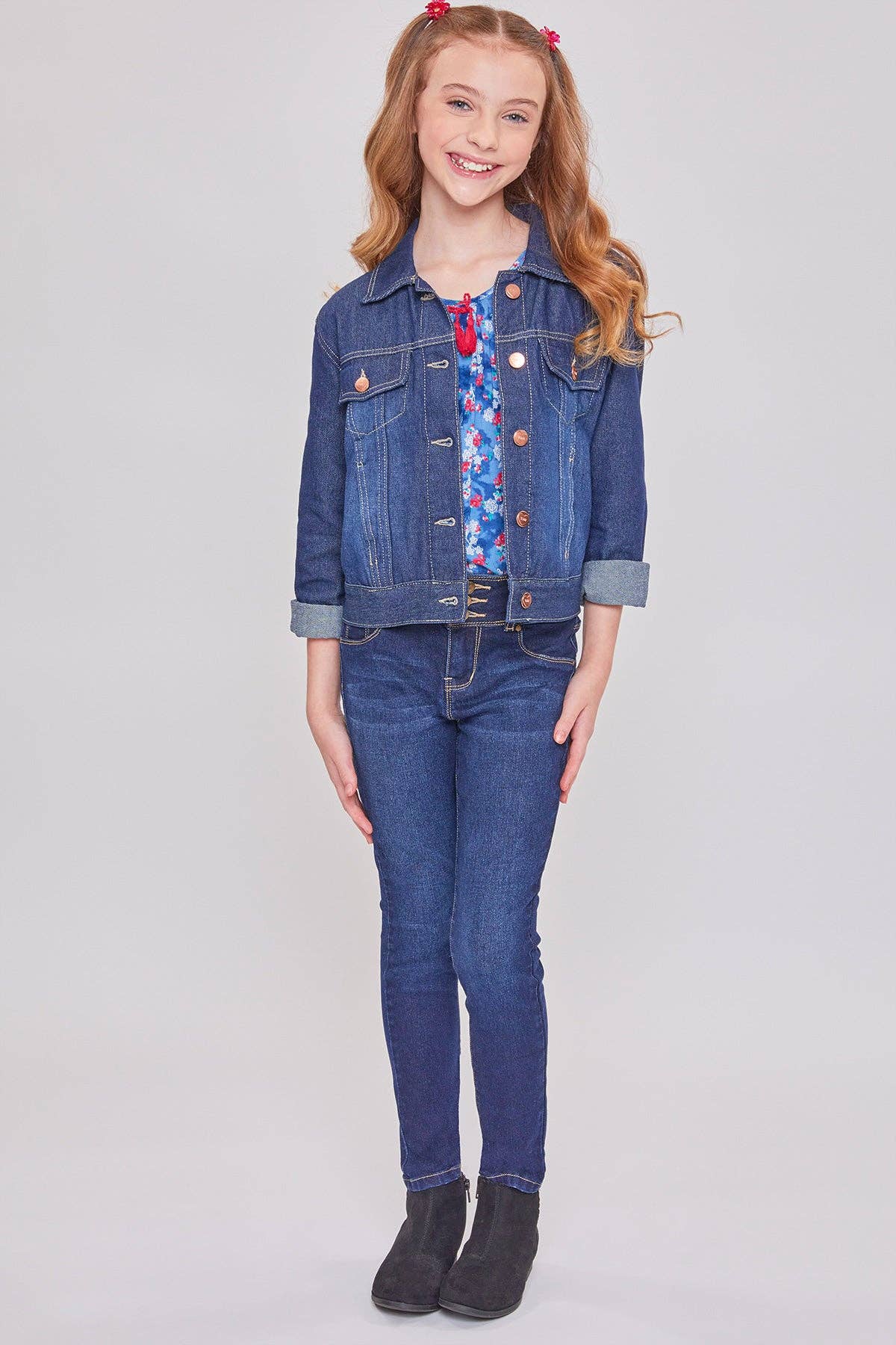 Girls Basic Oversized Denim Jacket Dark Wash