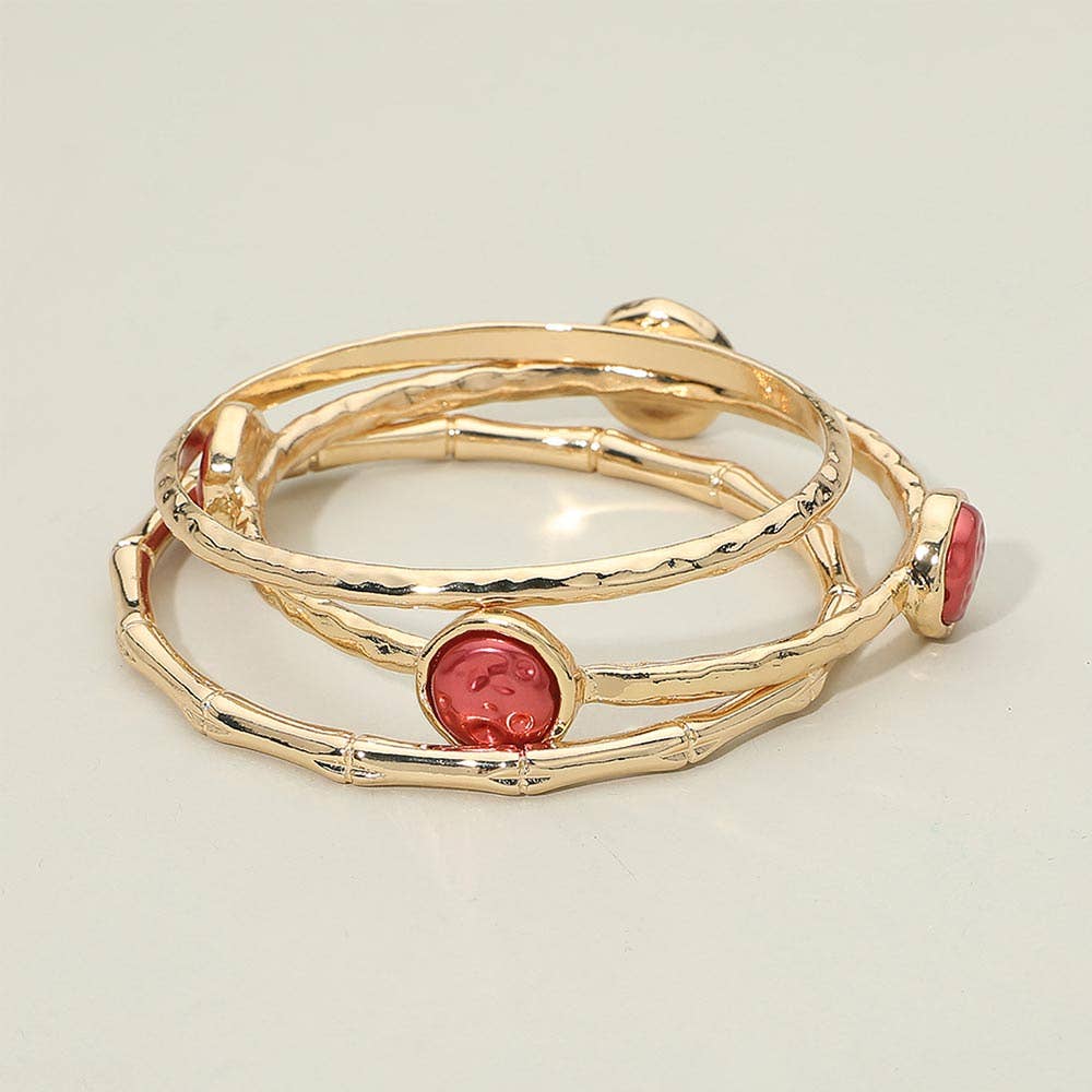 3PCS - Disc Accent Multi Layered Bangle Bracelet