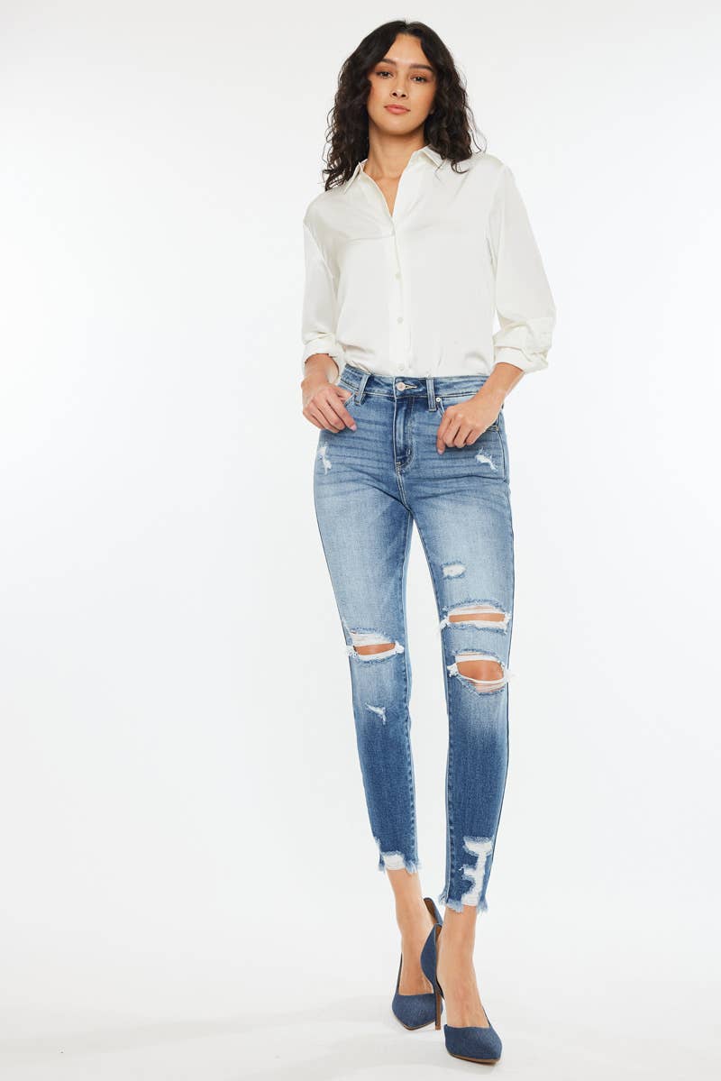 The Hot Girl Hem Kan Can High-Rise Fray Hem Skinny Jean