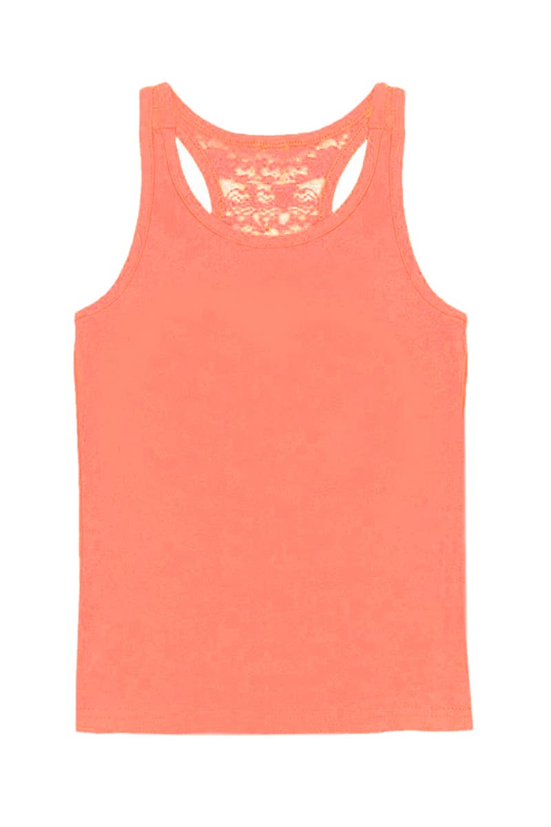 Girl's Solid Racerback Tank w/ Cutout Lace: Salmon