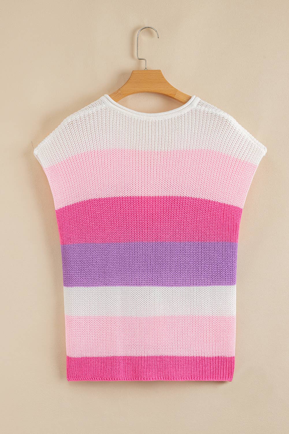 Color Block Notch V Neck Sweater T Shirt Pink