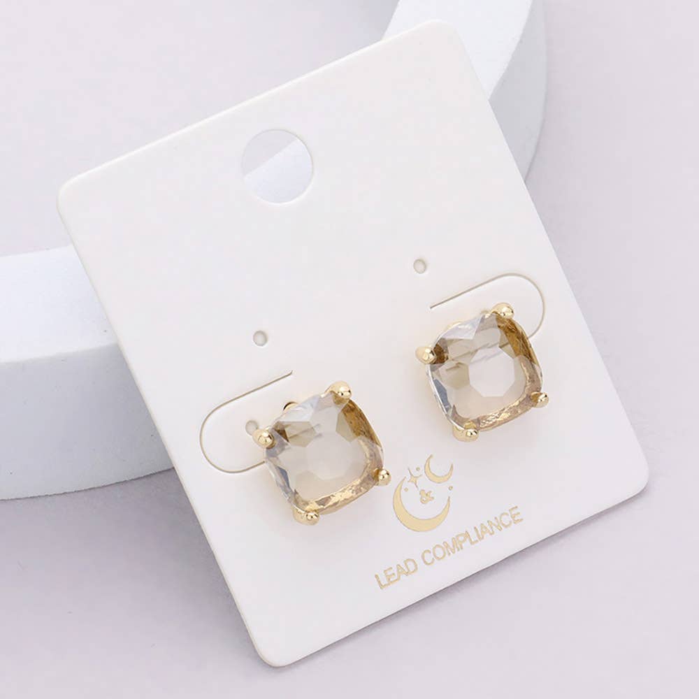 Cushion Square Stone Stud Evening Earrings: G-EM