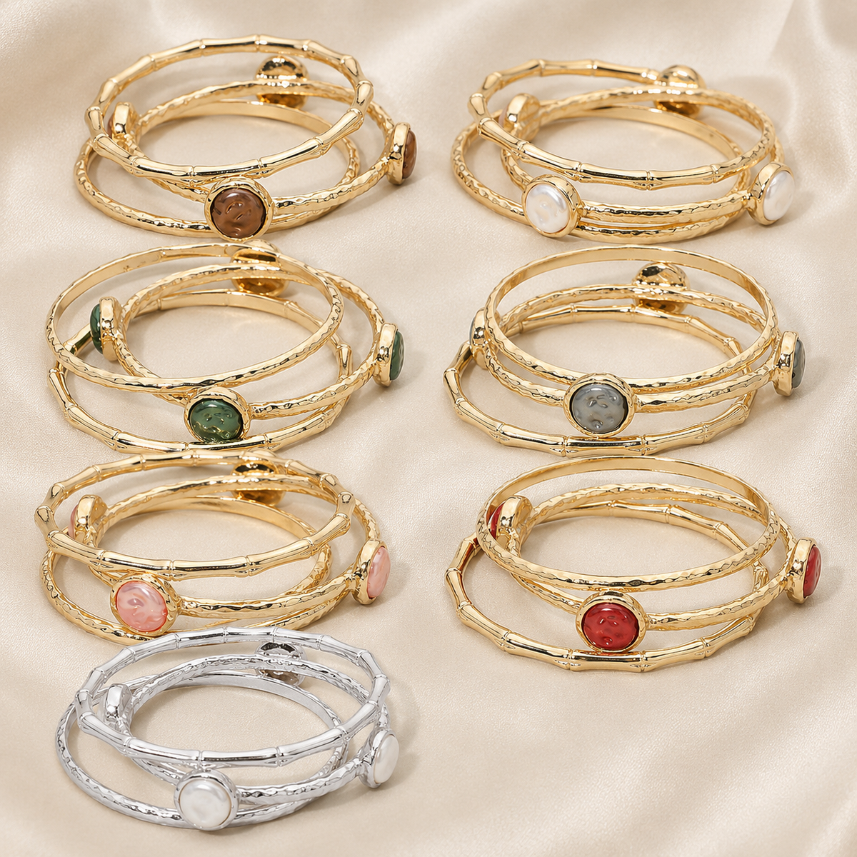 3PCS - Disc Accent Multi Layered Bangle Bracelet