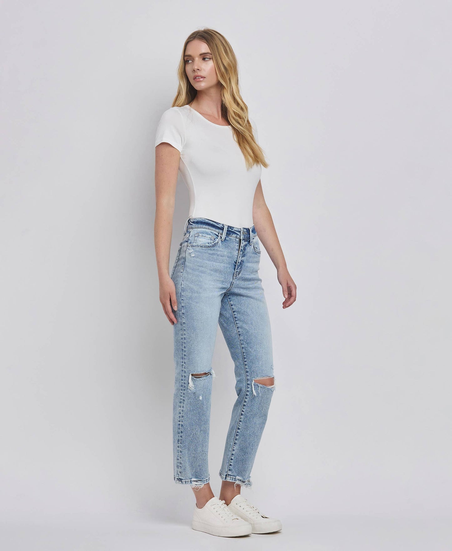 The Distressed Darling High Rise Straight Jean