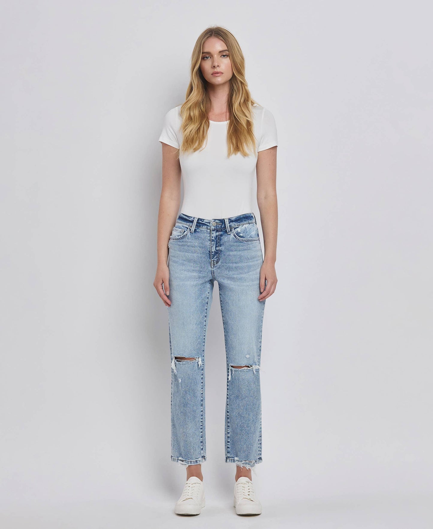 The Distressed Darling High Rise Straight Jean