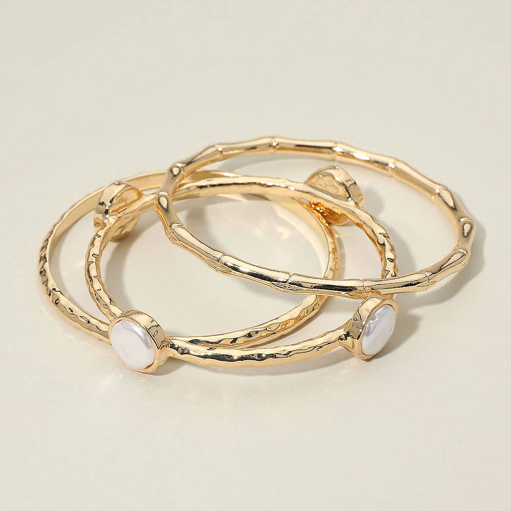 3PCS - Disc Accent Multi Layered Bangle Bracelet