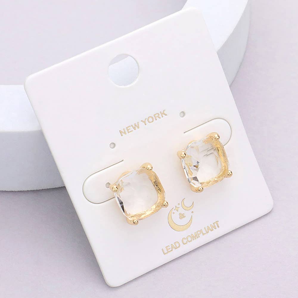 Cushion Square Stone Stud Evening Earrings: G-BD-AB
