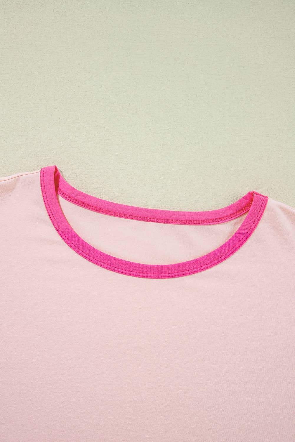 Color Block Stitching Sleeve Round Neck Oversize Top Pink