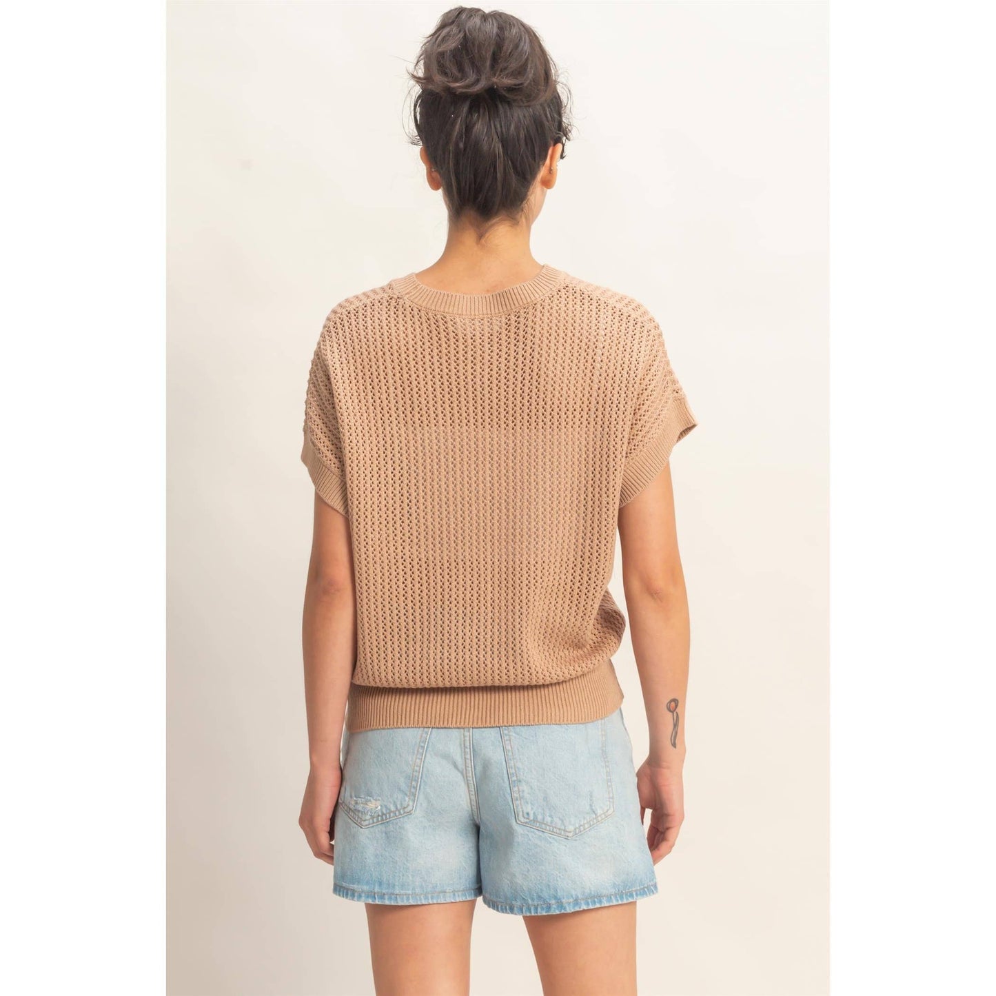 Open-Knit Dolman Sleeve Top
